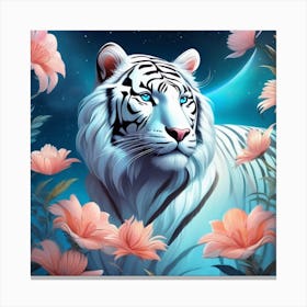 White Tiger With Flowers 1 Canvas Print