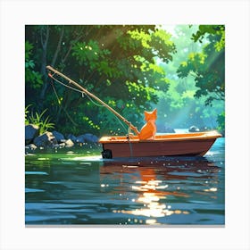 Cat Fishing In A Boat 2 Canvas Print