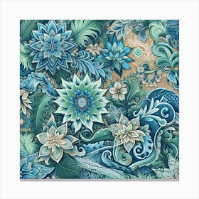 Batik, Blue Floral Pattern 2 Canvas Print