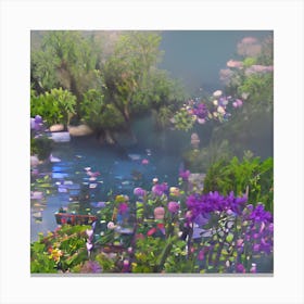 Pond With Flowers Canvas Print