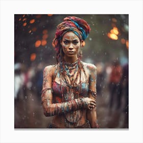 Painterly Woman In The Rain Canvas Print