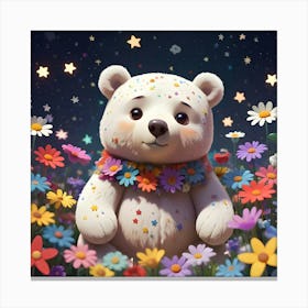 Teddy Bear With Flowers Canvas Print