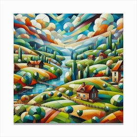 Landscape Painting in cubic form Canvas Print