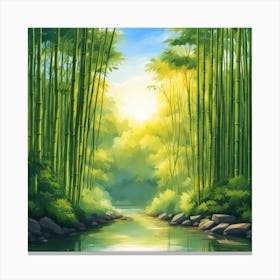 A Stream In A Bamboo Forest At Sun Rise Square Composition 127 Canvas Print