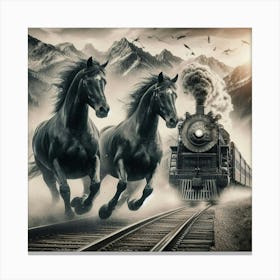 Two Horses Running On Train Tracks Canvas Print