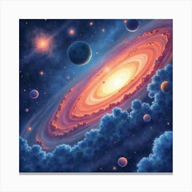 Watercolor Space Scene With Vibrant Cosmic Details 1 Canvas Print