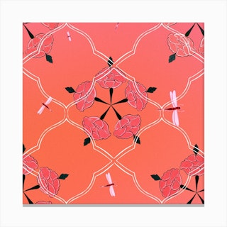 Dragonfly Jaali Square Canvas Print