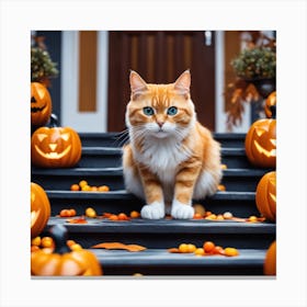 Cat In Front Of Pumpkins Canvas Print