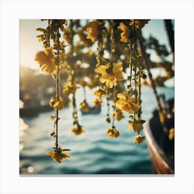 Yellow Flowers On A Boat Canvas Print