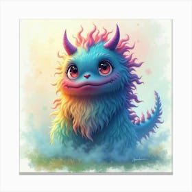 Monster In A Colorful Watercolor Mist 1 Canvas Print