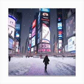 Times Square In The Snow 2 Canvas Print