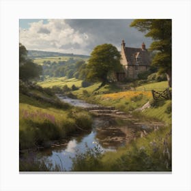 Cottage By The Stream 3 Canvas Print