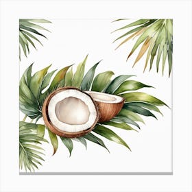 Coconut on Palm leaf 5 Canvas Print