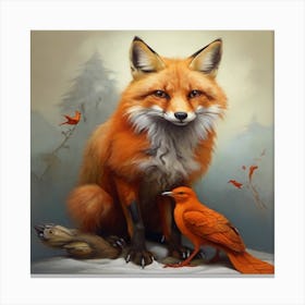 Fox And Bird Canvas Print