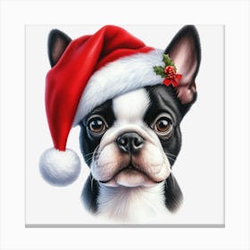 Boston Terrier Christmas Hat Canvas Print