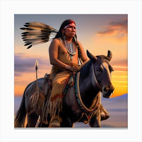 Native American Man On Horseback 4 Canvas Print