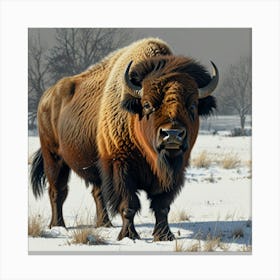 Bison In The Snow 3 Canvas Print