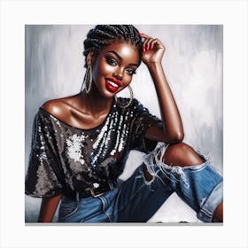 African Girl In Jeans Canvas Print