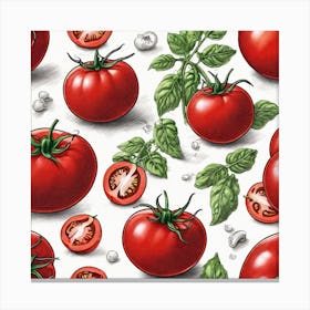 Seamless Pattern With Tomatoes And Basil Canvas Print