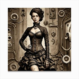 Steampunk Women's Fashion Cubism Style Canvas Print