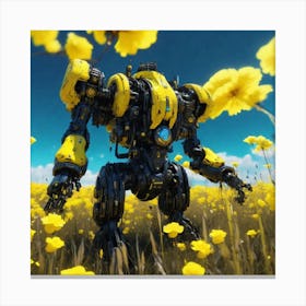 Robot In A Field Of Yellow Flowers 3 Canvas Print