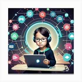 Young Girl Using A Laptop 2 Canvas Print