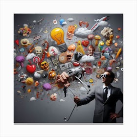 Businessman With A Brain Full Of Icons Canvas Print