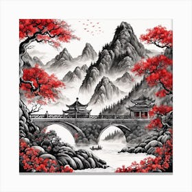Chinese Dragon Mountain Ink Painting (9) Canvas Print