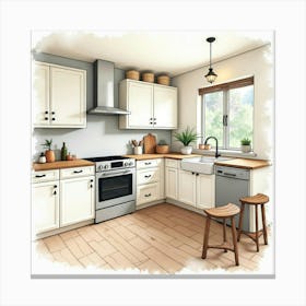 Beautiful Kitchen Watercolor, Inviting And Elegant 1 Canvas Print