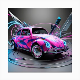 3D Shaped VW Beetle, Digital Abstract Art Canvas Print