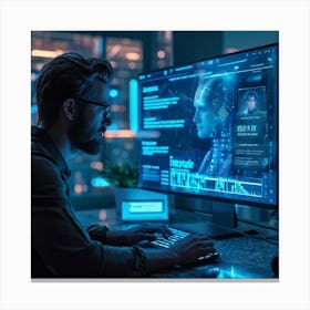 A Cyber Themed Website Interface With A Central Chat Dialog Box Engaging In Conversation With A Cli (4) Canvas Print