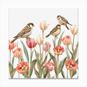 Birds And Tulips Canvas Print