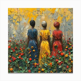 Three Women In A Field Canvas Print