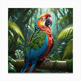 Colorful Parrot In The Jungle Canvas Print