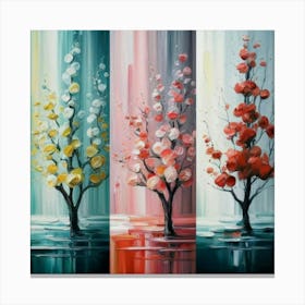 Three different paintings each containing cherry trees in winter, spring and fall 1 Canvas Print