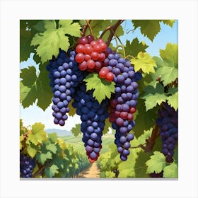 Grape Vines With Red And Blue Grapes 2 Canvas Print