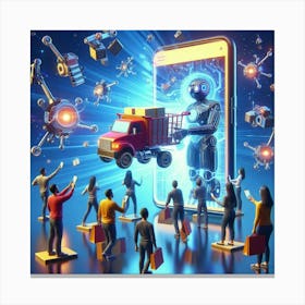 People Standing In Front Of A Robot Canvas Print