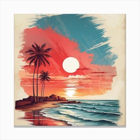 Sunset At The Beach, painting design Canvas Print