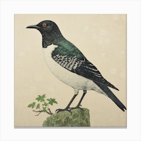 Ohara Koson Inspired Bird Painting Blackbird 3 Square Canvas Print