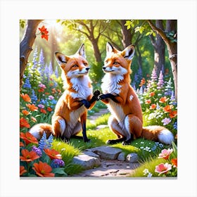 Foxes In The Forest Canvas Print