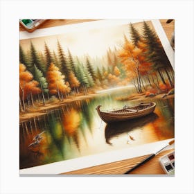 Autumn Boat On The Lake Canvas Print