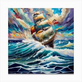 Seascape Ship On The High Seas Storm High Wav Canvas Print