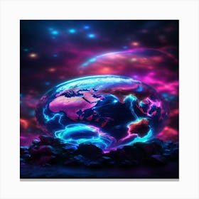 Default Planet Earth In Neon Light With A Predominance Of Blue 0 Canvas Print