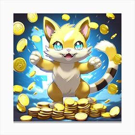 Cute Cat With Gold Coins Canvas Print