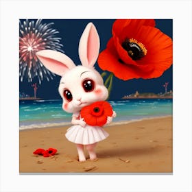 Bunny With Poppy 1 Canvas Print