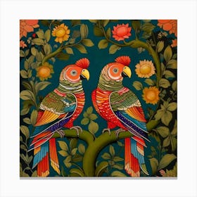 Parrots On A Tree Canvas Print