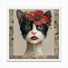 Cat With Flowers 2 Canvas Print