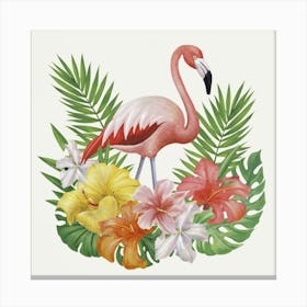 Flamingo And Flowers Canvas Print