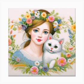 Girl With A Cat Canvas Print