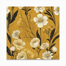 Art Deco Florals Mustard Yellow Art Print 0 Canvas Print